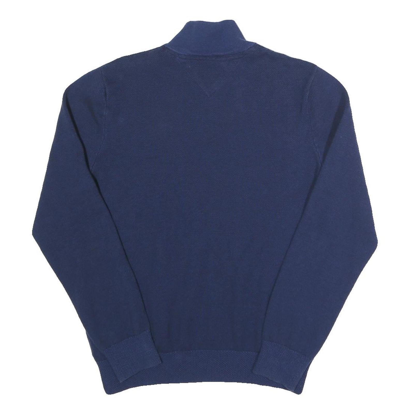 TOMMY HILFIGER Mens Blue Plain Cotton Jumper Crew Neck Regular M Button Up