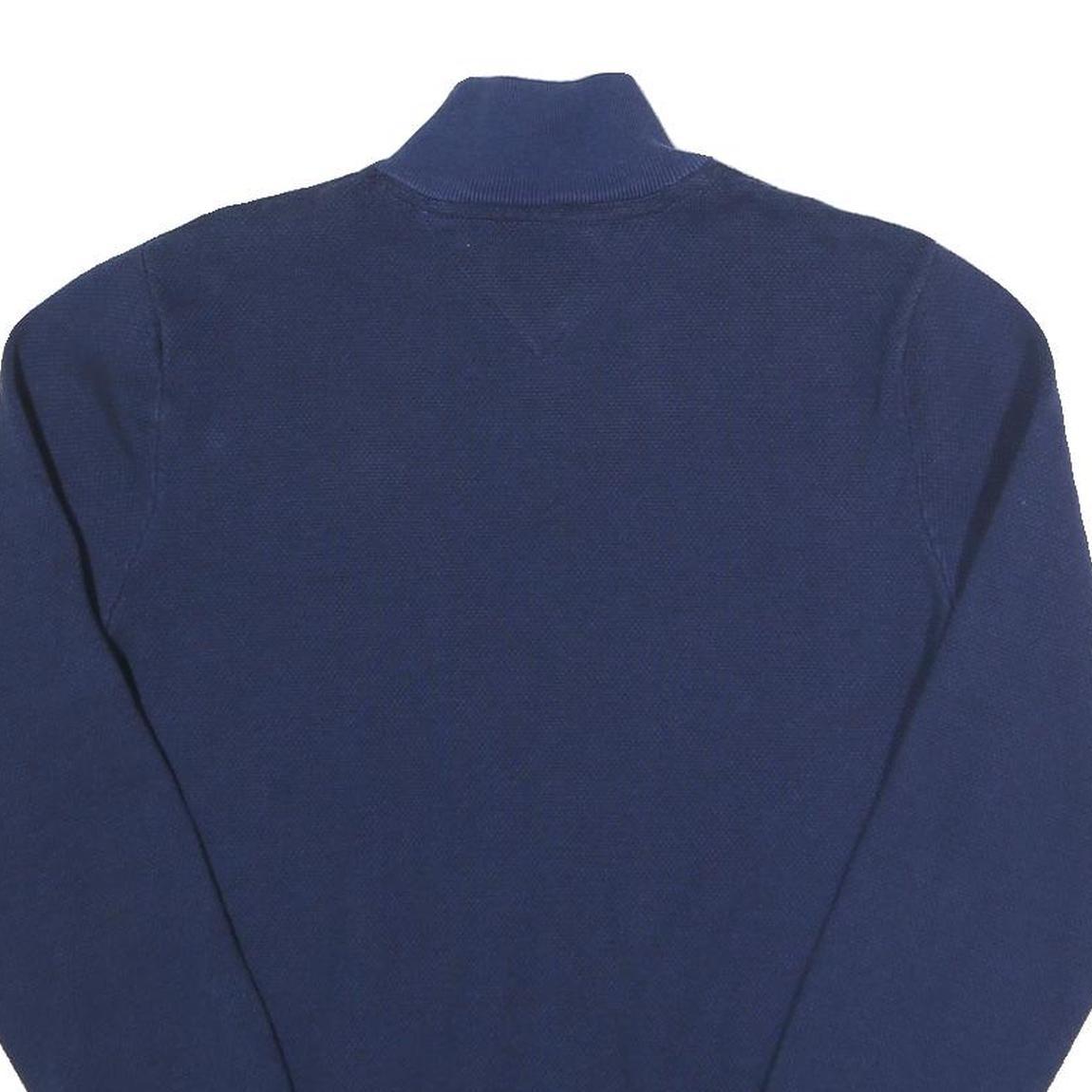 TOMMY HILFIGER Mens Blue Plain Cotton Jumper Crew Neck Regular M Button Up