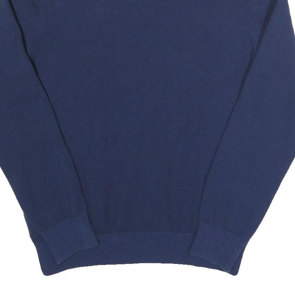 TOMMY HILFIGER Mens Blue Plain Cotton Jumper Crew Neck Regular M Button Up