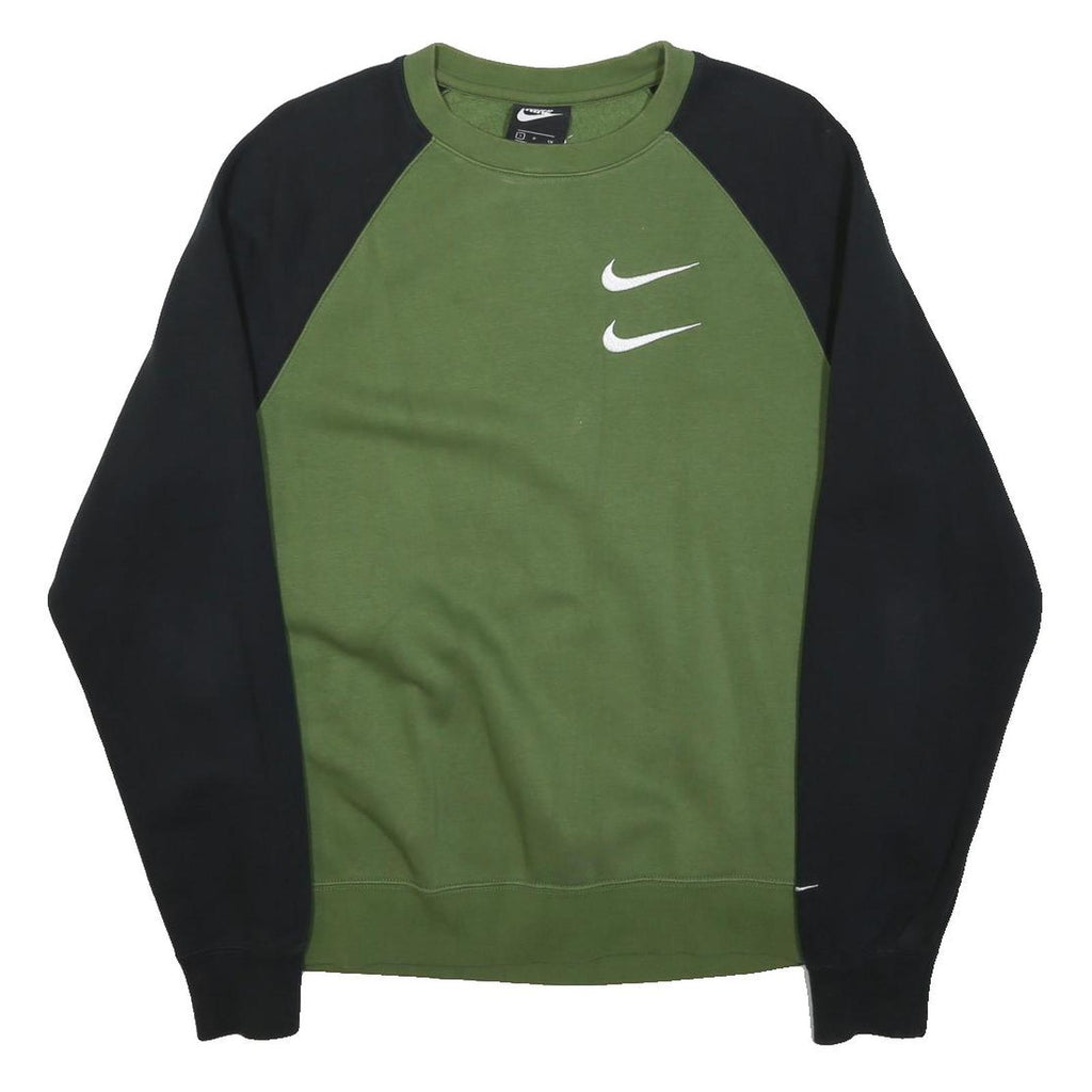 NIKE Mens Green & Black Sweatshirt Crew Neck S Printed Back Logo Cotton Blend