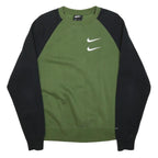 NIKE Mens Green & Black Sweatshirt Crew Neck S Printed Back Logo Cotton Blend