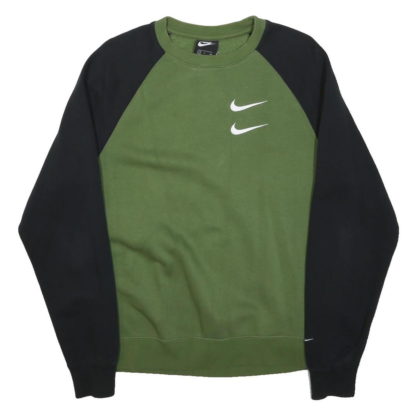 NIKE Mens Green & Black Sweatshirt Crew Neck S Printed Back Logo Cotton Blend