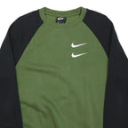 NIKE Mens Green & Black Sweatshirt Crew Neck S Printed Back Logo Cotton Blend