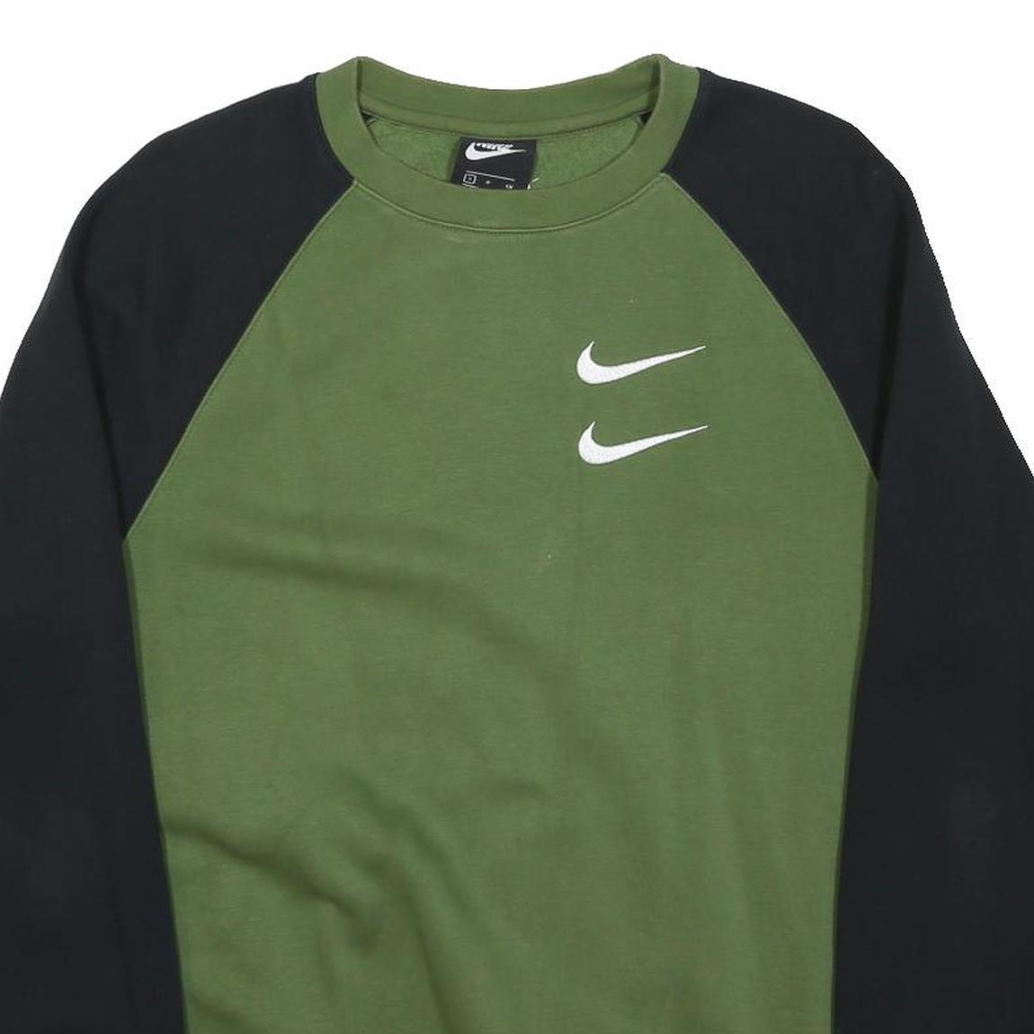 NIKE Mens Green & Black Sweatshirt Crew Neck S Printed Back Logo Cotton Blend