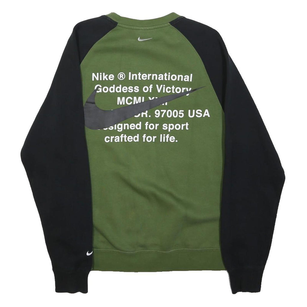 NIKE Mens Green & Black Sweatshirt Crew Neck S Printed Back Logo Cotton Blend