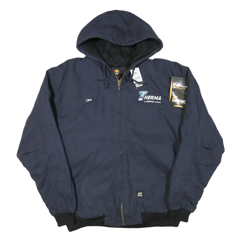 BERNE Mens Navy Blue Therma Zip Jacket 2XL Polyester Blend Hooded Workwear