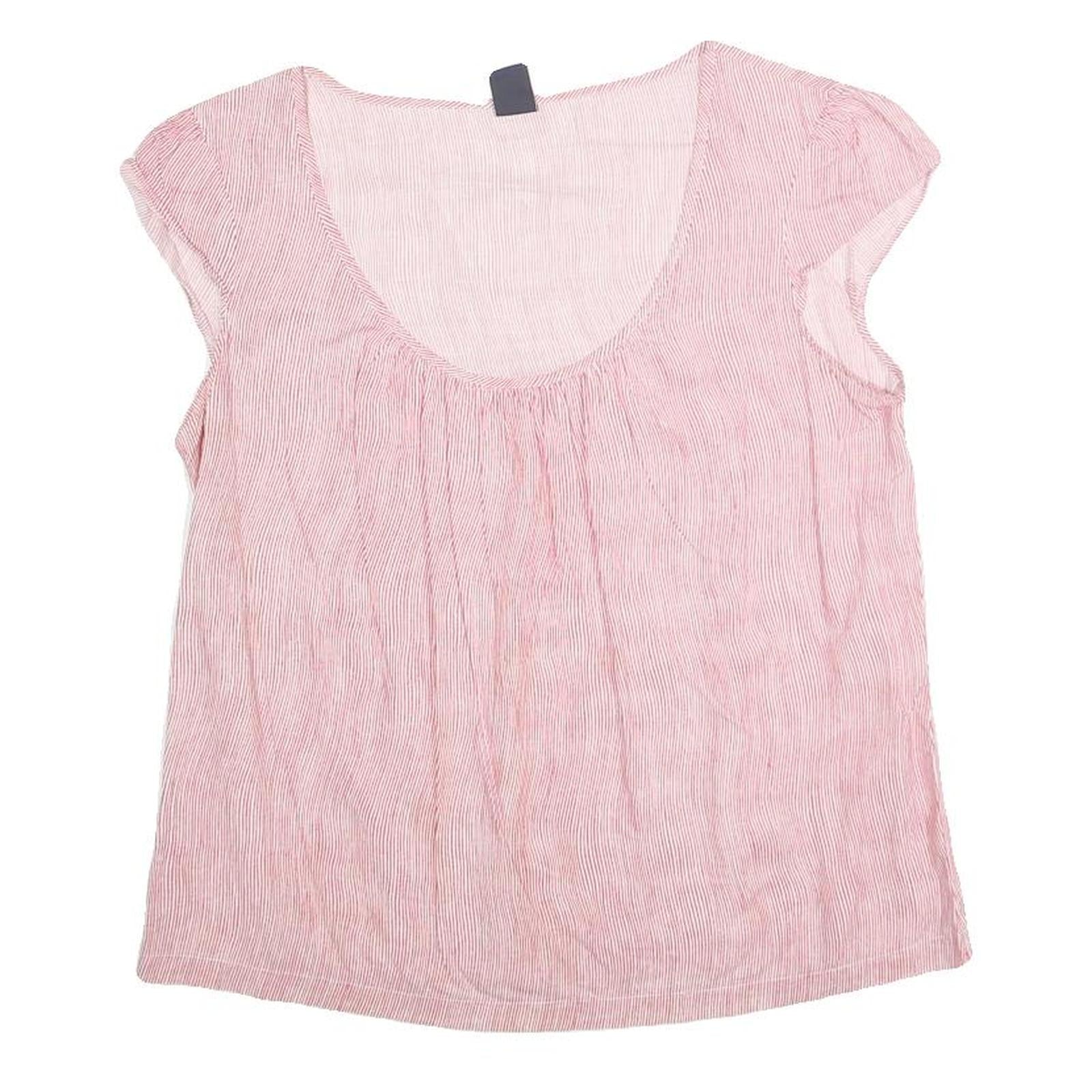 GAP Womens Pink & White Striped Basic Top Short Sleeve Round Neck M Cotton Blend