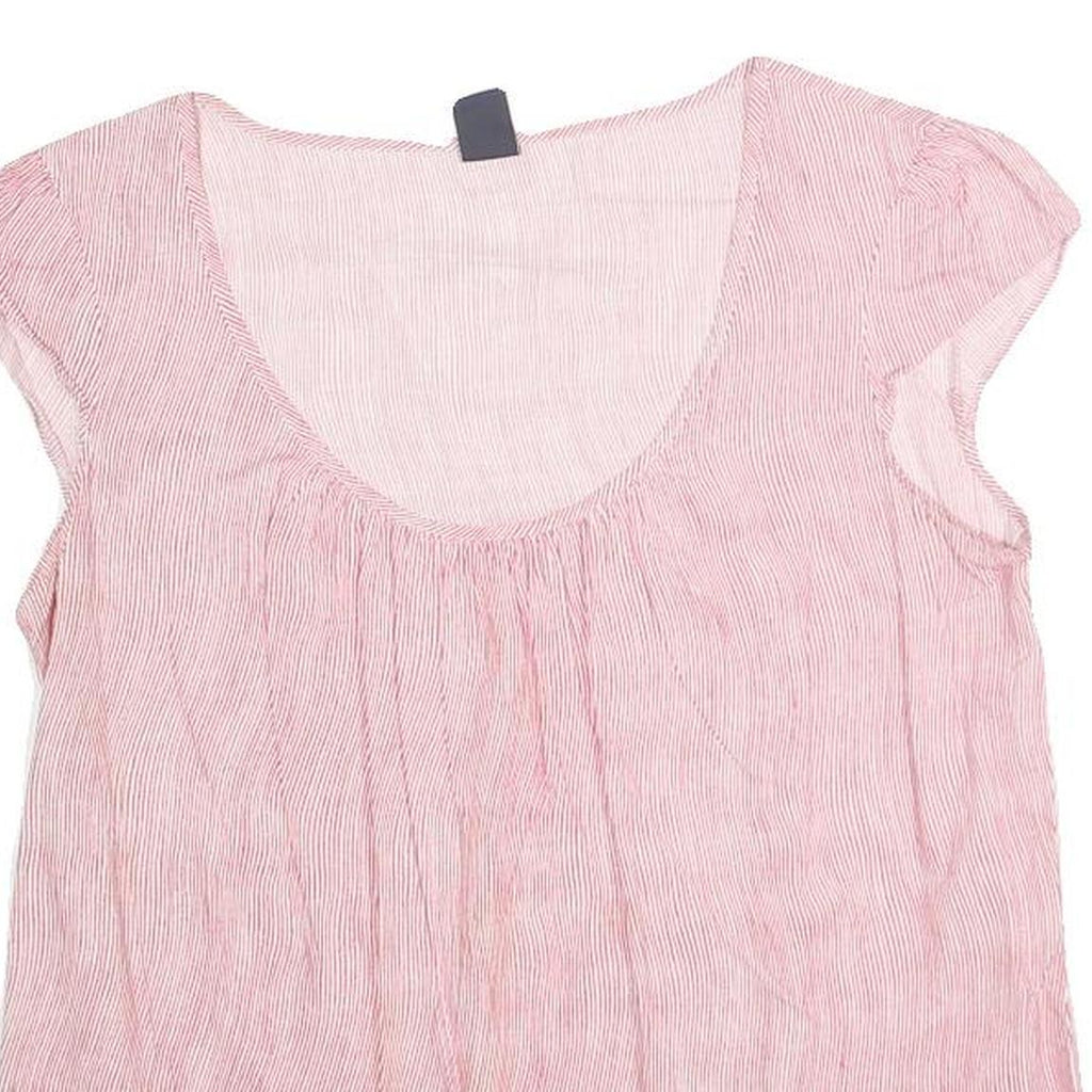 GAP Womens Pink & White Striped Basic Top Short Sleeve Round Neck M Cotton Blend