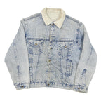 JUNGLE STEAMSHIPS CO Mens Blue Denim Sherpa Collar Jacket L Cotton Blend Button