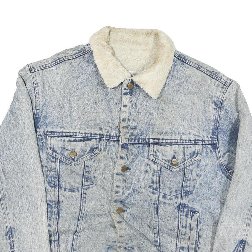 JUNGLE STEAMSHIPS CO Mens Blue Denim Sherpa Collar Jacket L Cotton Blend Button