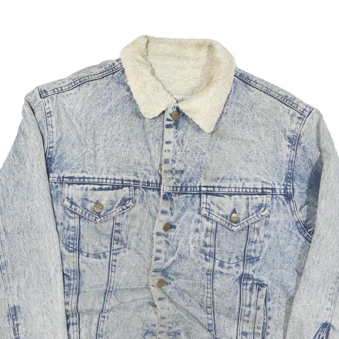 JUNGLE STEAMSHIPS CO Mens Blue Denim Sherpa Collar Jacket L Cotton Blend Button