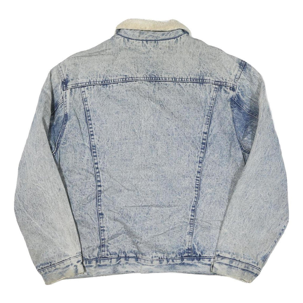 JUNGLE STEAMSHIPS CO Mens Blue Denim Sherpa Collar Jacket L Cotton Blend Button