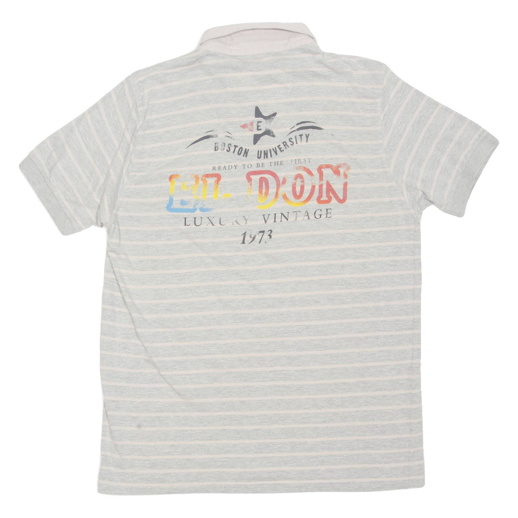 EL DON Mens Polo Shirt Grey Striped L