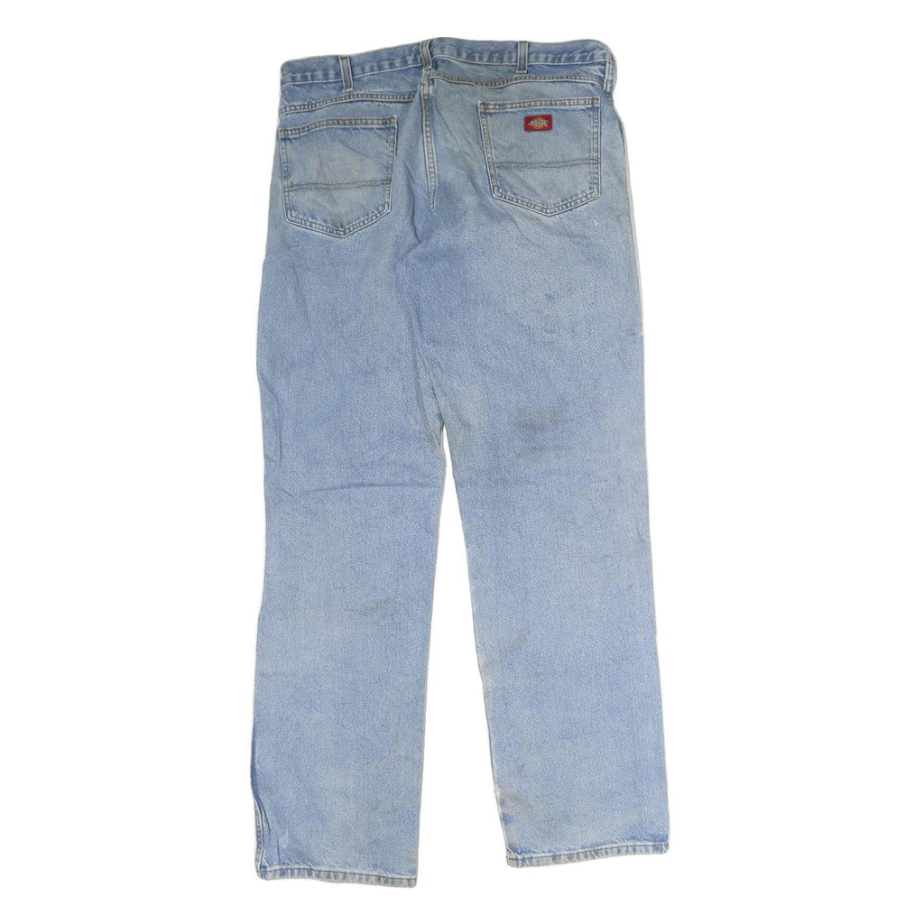 DICKIES Mens Jeans Blue Regular Straight Denim Light W38 L36 Workwear Zip
