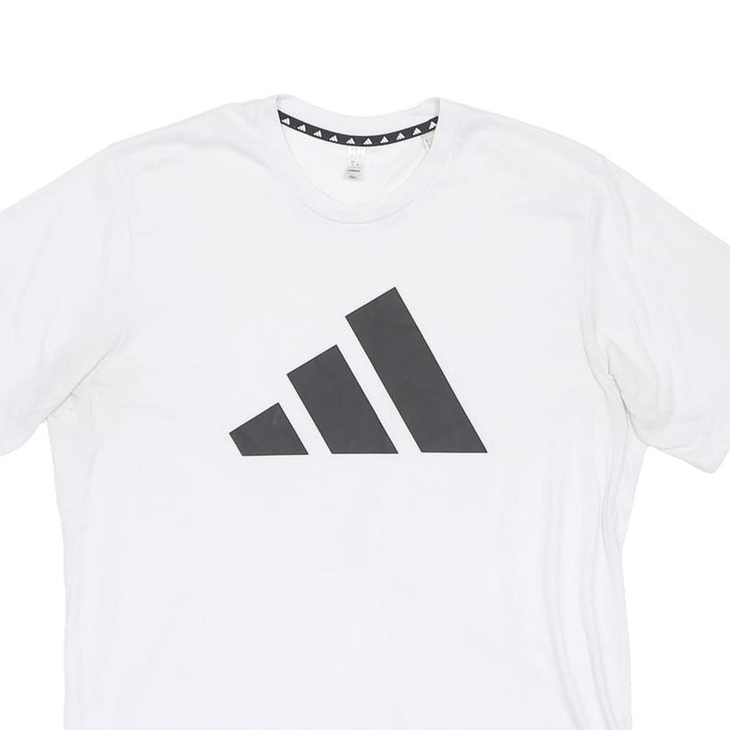 ADIDAS Mens White Black Logo Graphic T-Shirt L Short Sleeve Crew Neck Sportswear