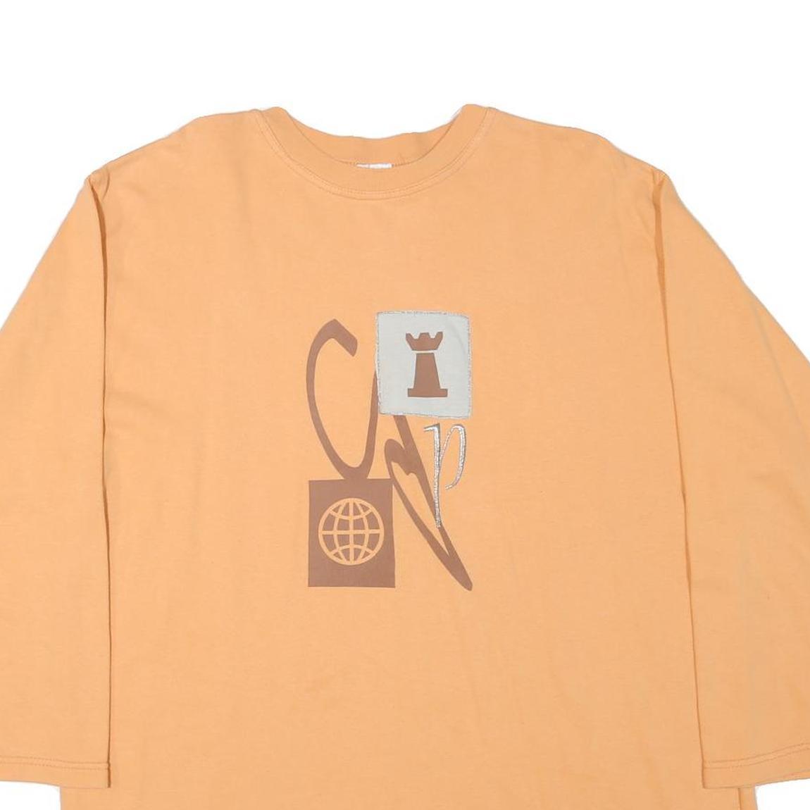 Mens Orange Sweatshirt Crew Neck L Cotton Blend Graphic Print Casual