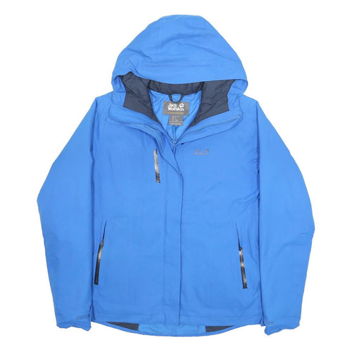 JACK WOLFSKIN Womens Blue Outdoor Jacket L Polyester Zip Hooded Shell