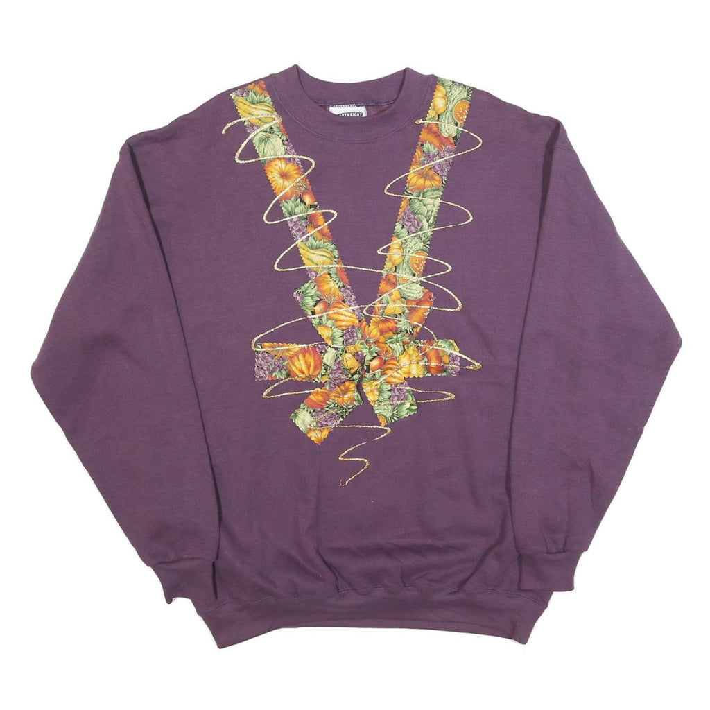 LEE Womens Purple Sweatshirt XL Cotton Blend Crew Neck Floral Print Relaxed Fit