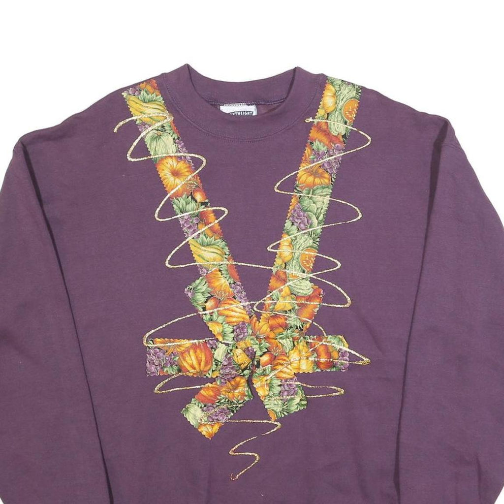 LEE Womens Purple Sweatshirt XL Cotton Blend Crew Neck Floral Print Relaxed Fit