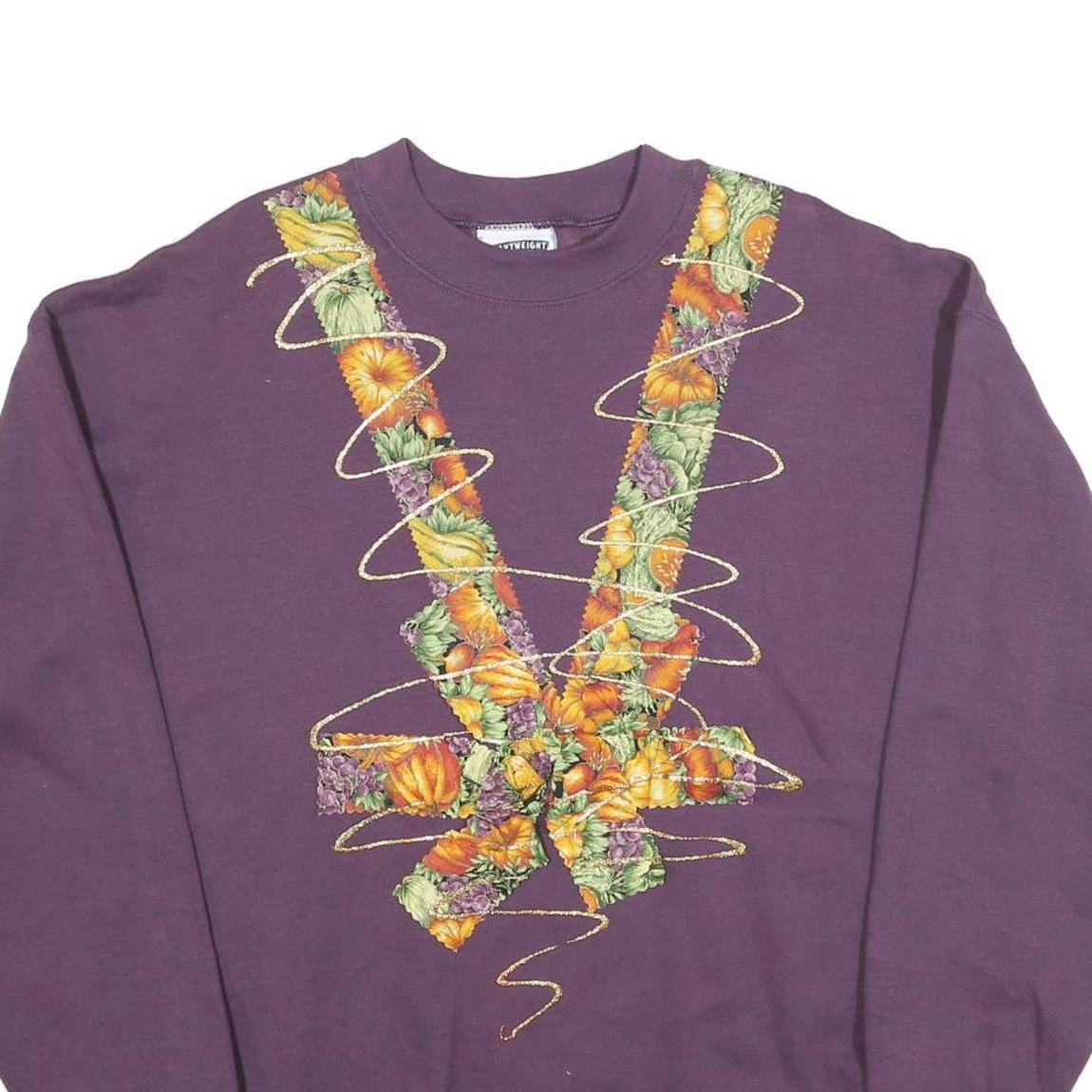 LEE Womens Purple Sweatshirt XL Cotton Blend Crew Neck Floral Print Relaxed Fit