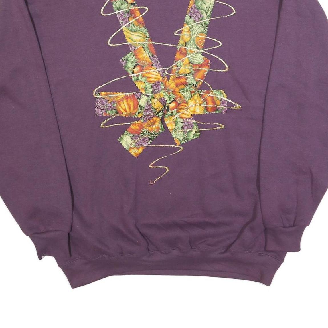 LEE Womens Purple Sweatshirt XL Cotton Blend Crew Neck Floral Print Relaxed Fit