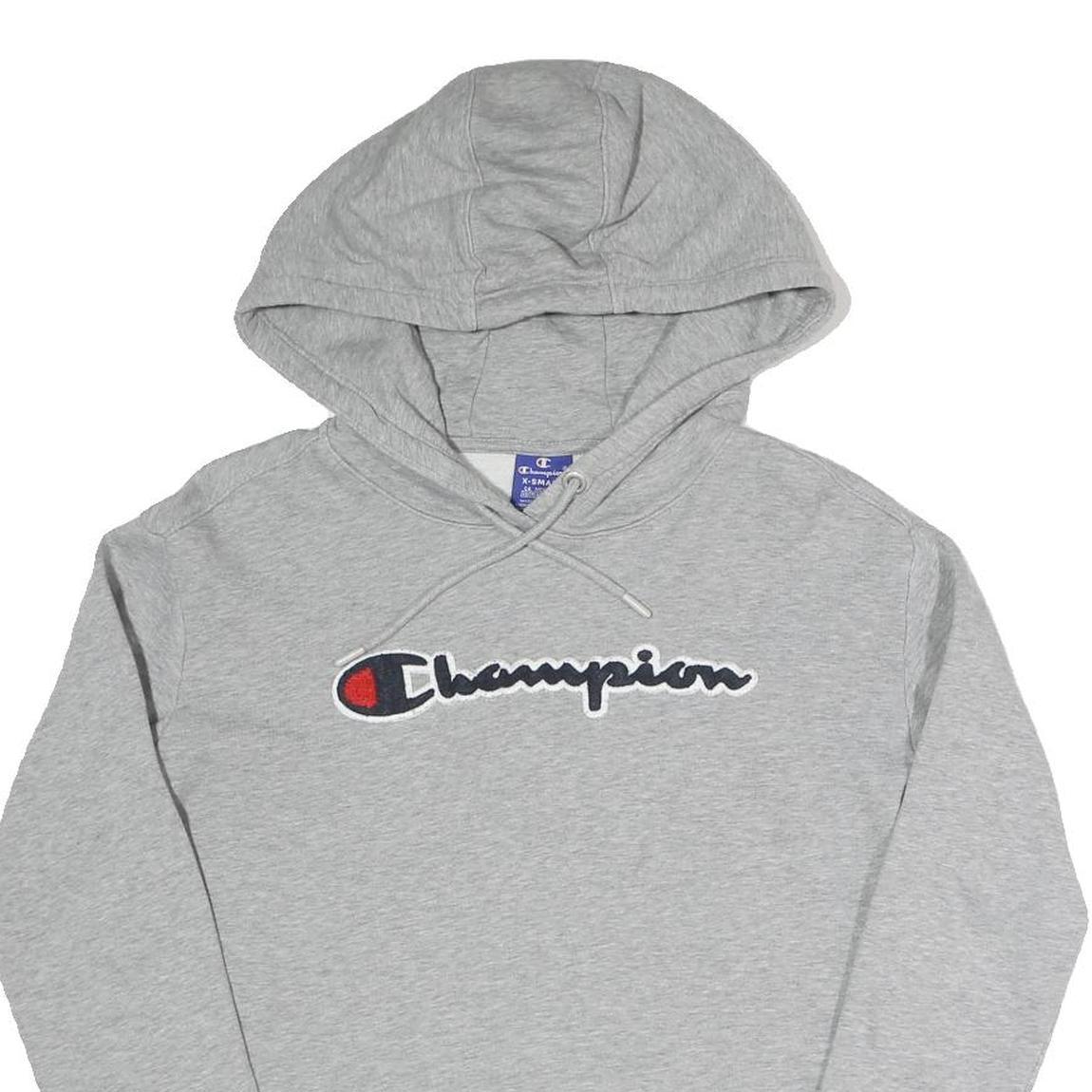 CHAMPION Womens Grey Cropped Hoodie XS Cotton Blend Pullover Casual Sportswear