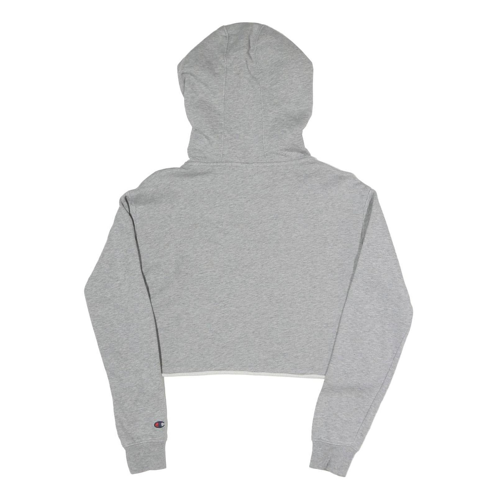 CHAMPION Womens Grey Cropped Hoodie XS Cotton Blend Pullover Casual Sportswear