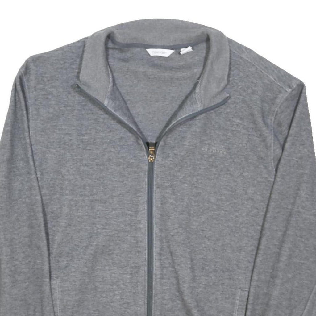 CALVIN KLEIN Mens Grey Knitted Jumper Zip Crew Neck Regular L Cotton Blend