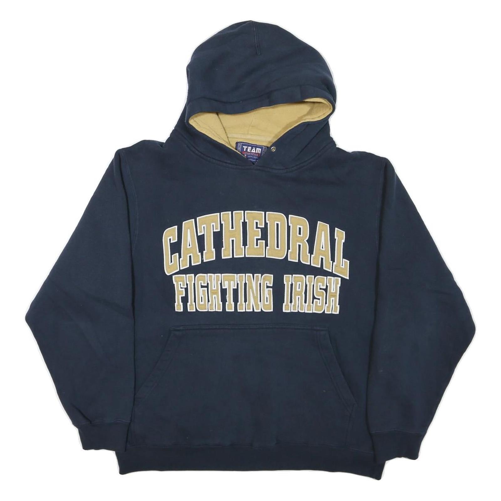 TEAM EDITION Mens Navy & Gold Cathedral Fighting Irish Hoodie L Cotton Blend