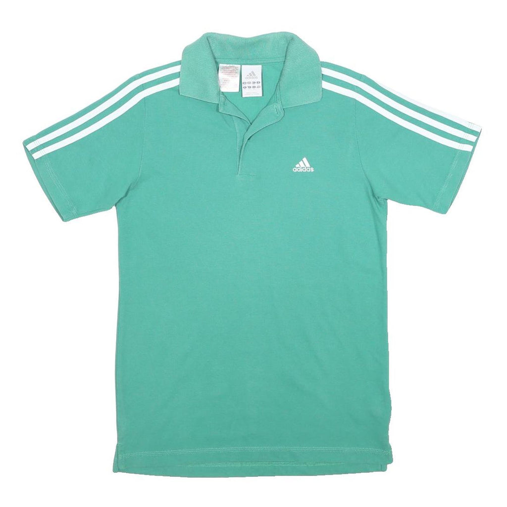 ADIDAS Boys Green Polo Shirt 13-14Y Short Sleeve Cotton Blend Basic Sportswear