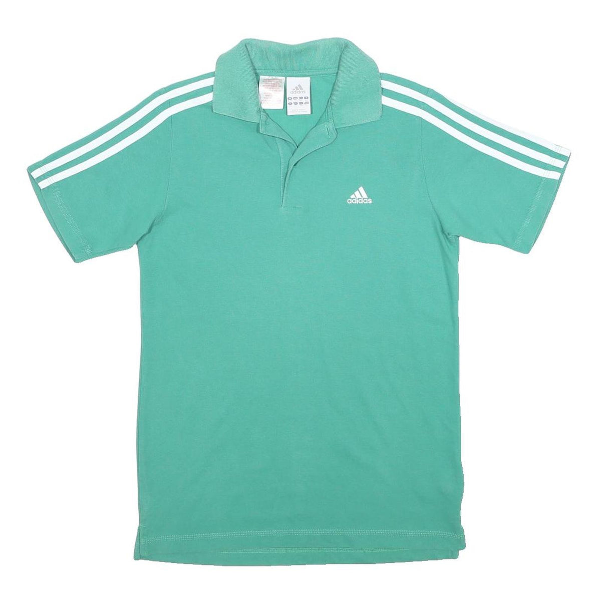 ADIDAS Boys Green Polo Shirt 13-14Y Short Sleeve Cotton Blend Basic Sportswear
