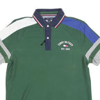 TOMMY HILFIGER Mens Green Navy Blue & Grey Contrast Sleeve Short Sleeve Polo