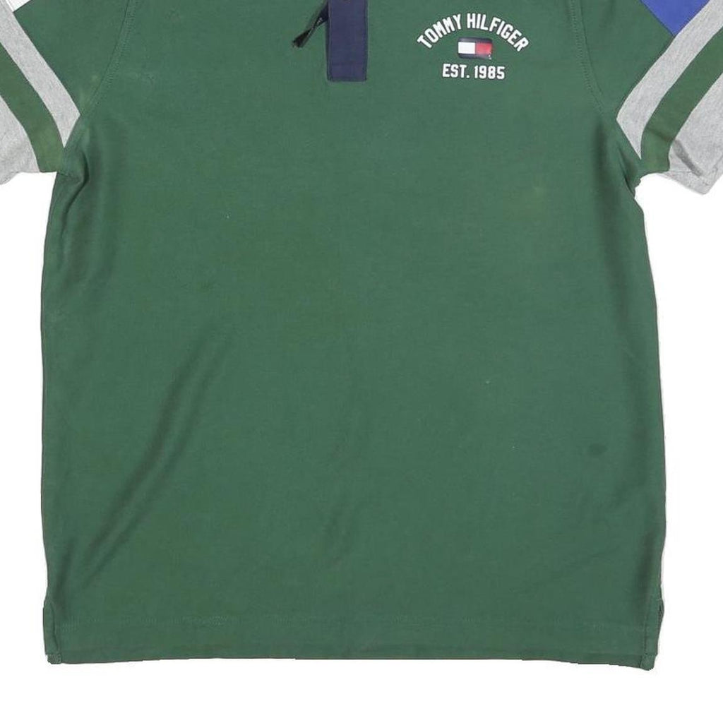 TOMMY HILFIGER Mens Green Navy Blue & Grey Contrast Sleeve Short Sleeve Polo