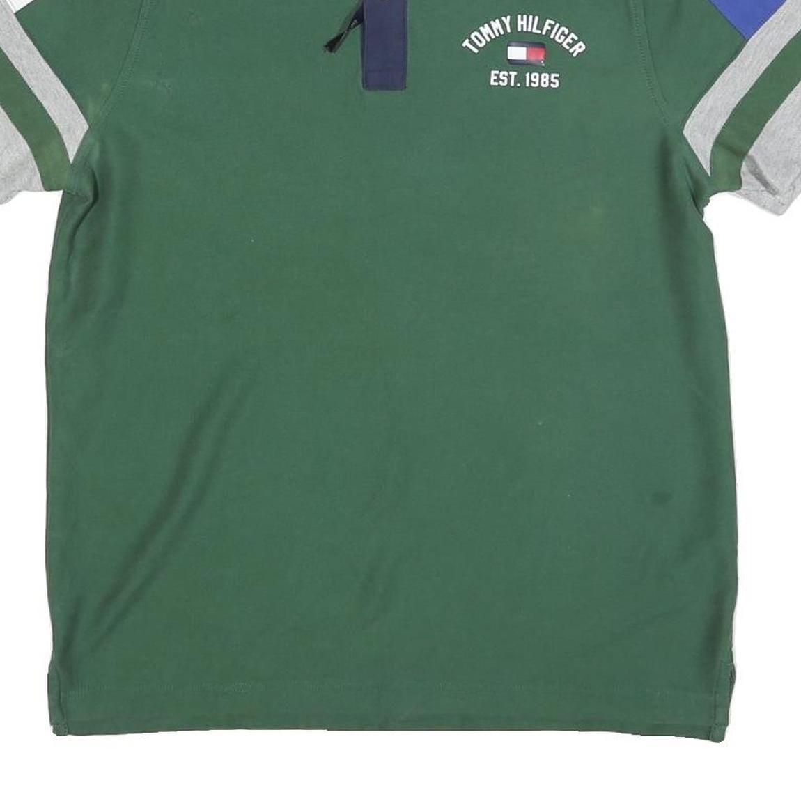 TOMMY HILFIGER Mens Green Navy Blue & Grey Contrast Sleeve Short Sleeve Polo