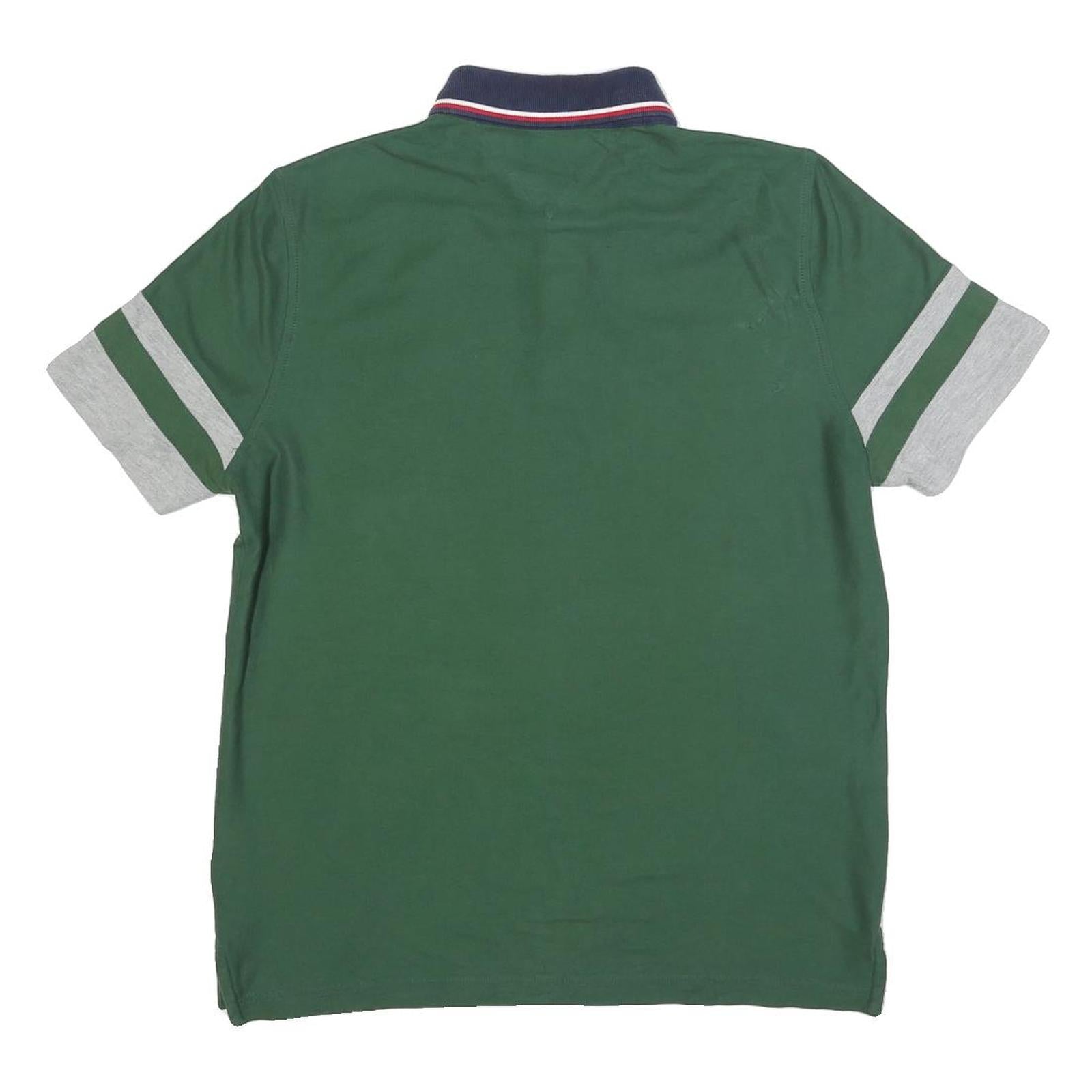 TOMMY HILFIGER Mens Green Navy Blue & Grey Contrast Sleeve Short Sleeve Polo