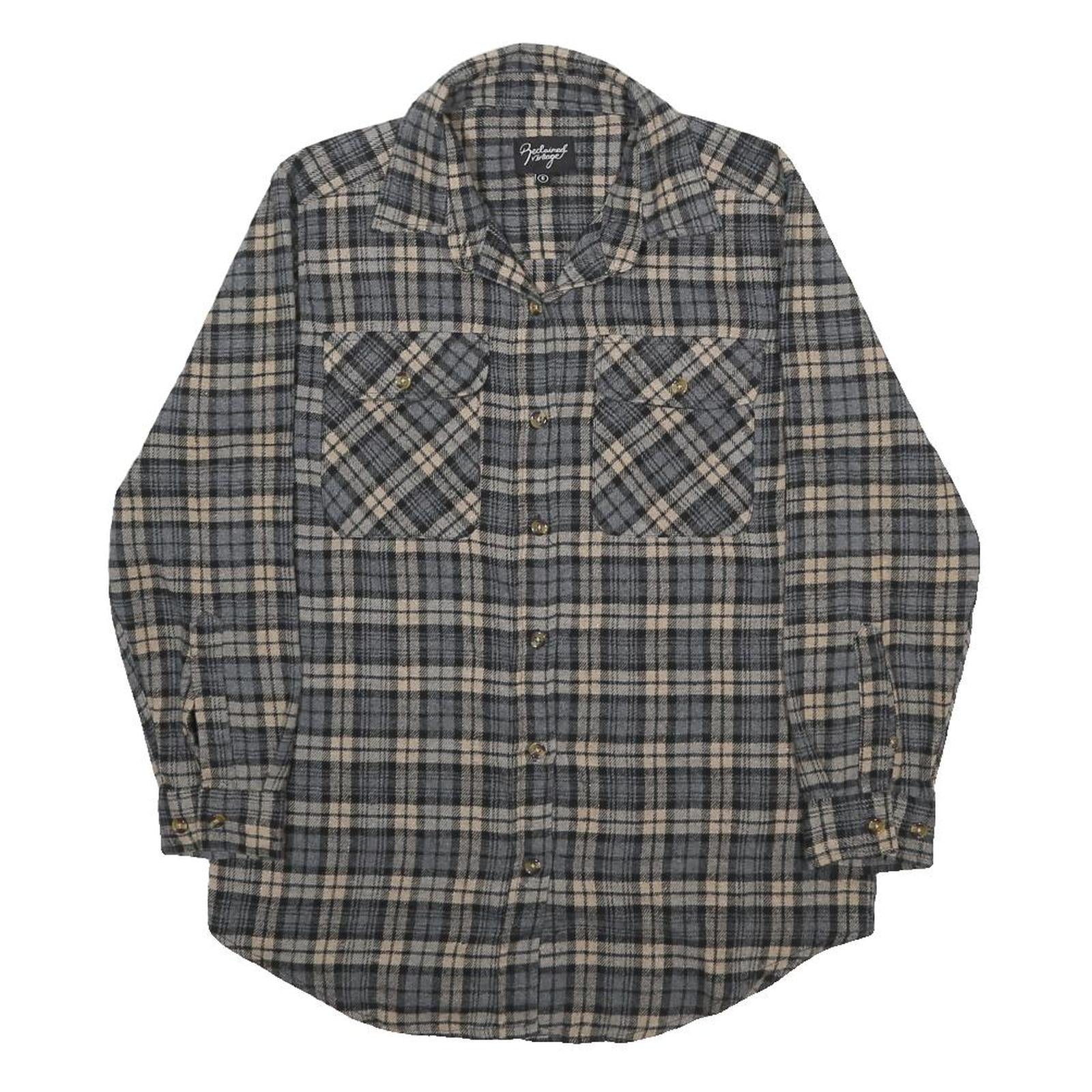 RECLAIMED VINTAGE Womens Grey & Beige Checked Shirt UK 6 Casual Cotton Long