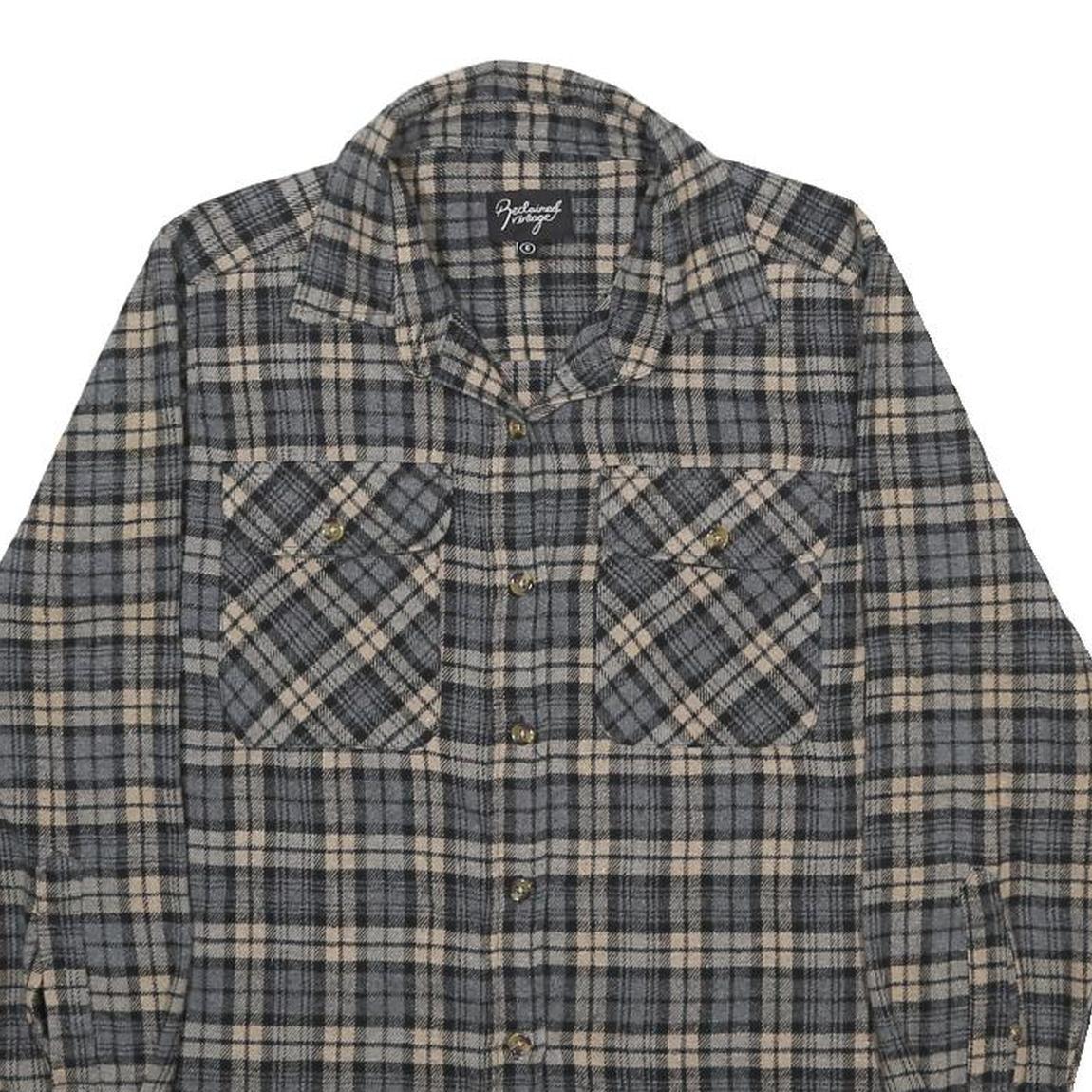 RECLAIMED VINTAGE Womens Grey & Beige Checked Shirt UK 6 Casual Cotton Long