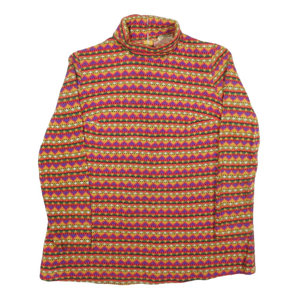 Womens Multi Patterned Acrylic Jumper Turtleneck Basic Knit M Colourful Striped