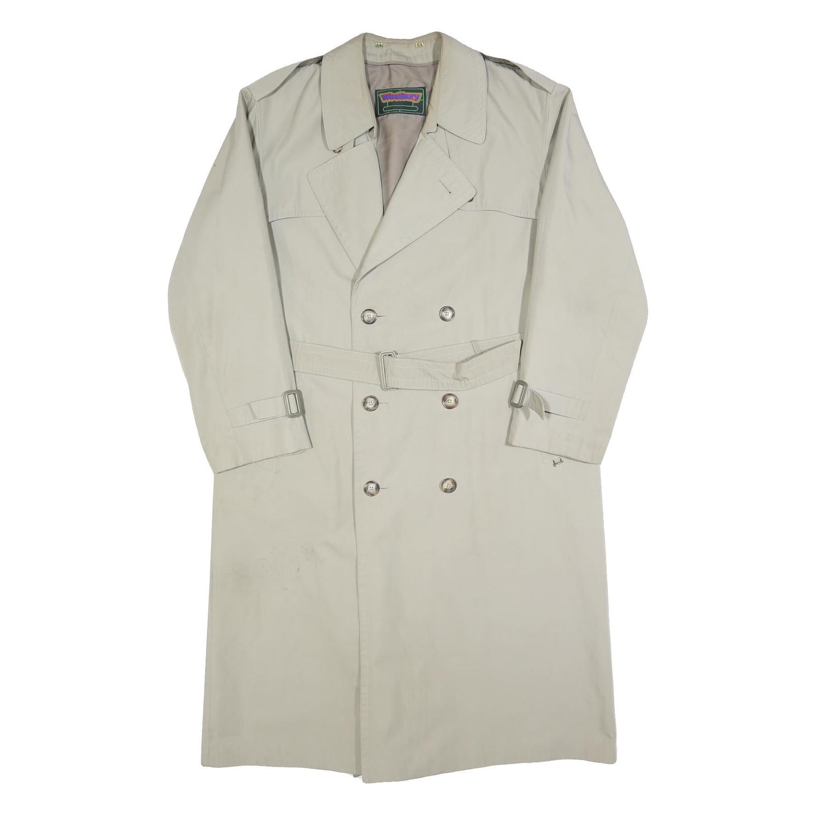 WESTBURY Mens Beige Double Breasted Trench Jacket L Cotton Classic Lightweight