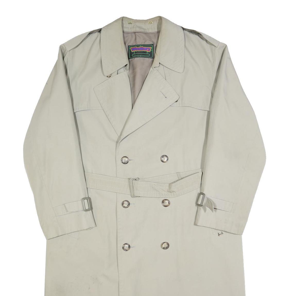 WESTBURY Mens Beige Double Breasted Trench Jacket L Cotton Classic Lightweight