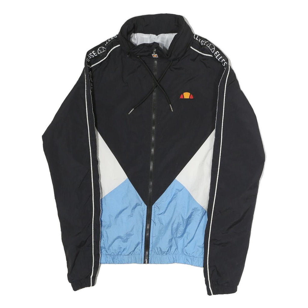 ELLESSE Mens Black & Blue Colourblock Track Jacket M Polyester Zip Logo Tape