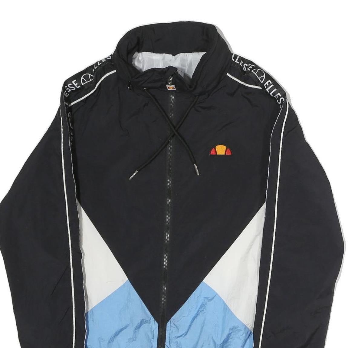 ELLESSE Mens Black & Blue Colourblock Track Jacket M Polyester Zip Logo Tape