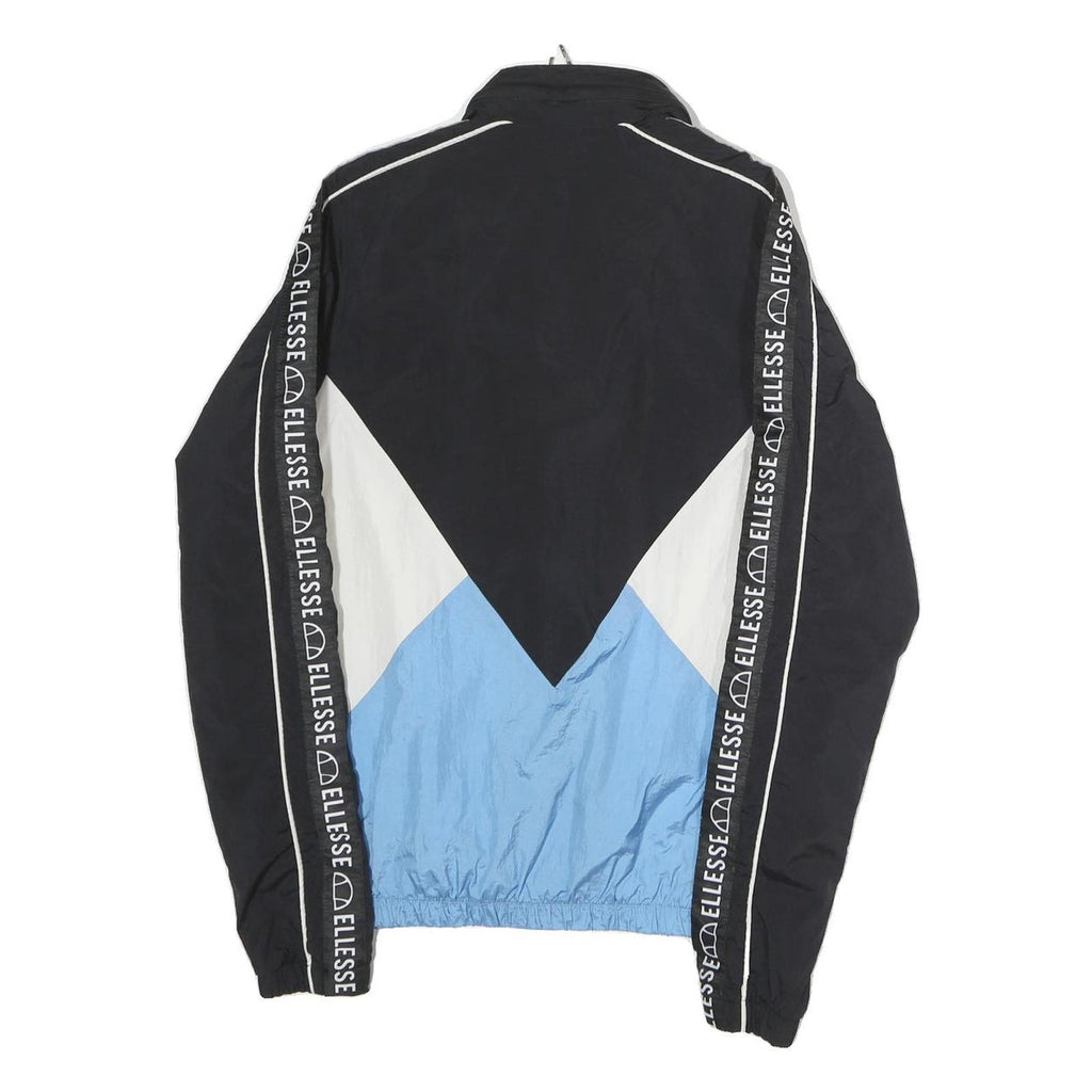 ELLESSE Mens Black & Blue Colourblock Track Jacket M Polyester Zip Logo Tape