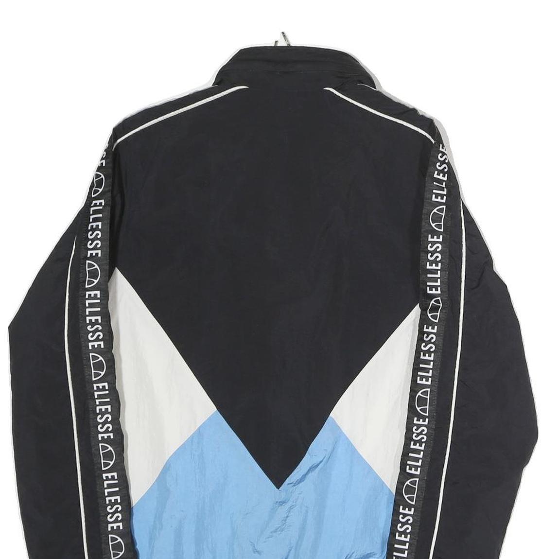 ELLESSE Mens Black & Blue Colourblock Track Jacket M Polyester Zip Logo Tape