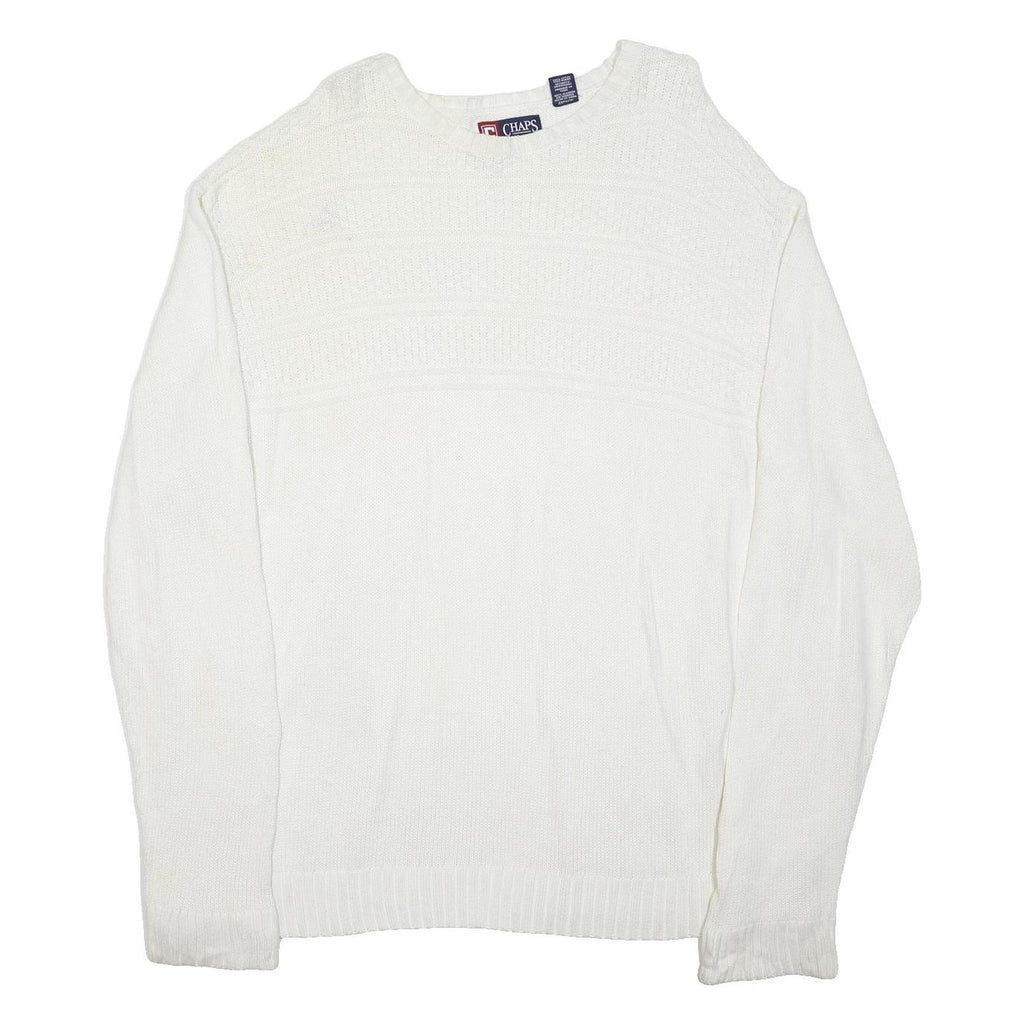 CHAPS Mens White Plain Cotton Blend Basic Knit Crew Neck Jumper 2XL Casual