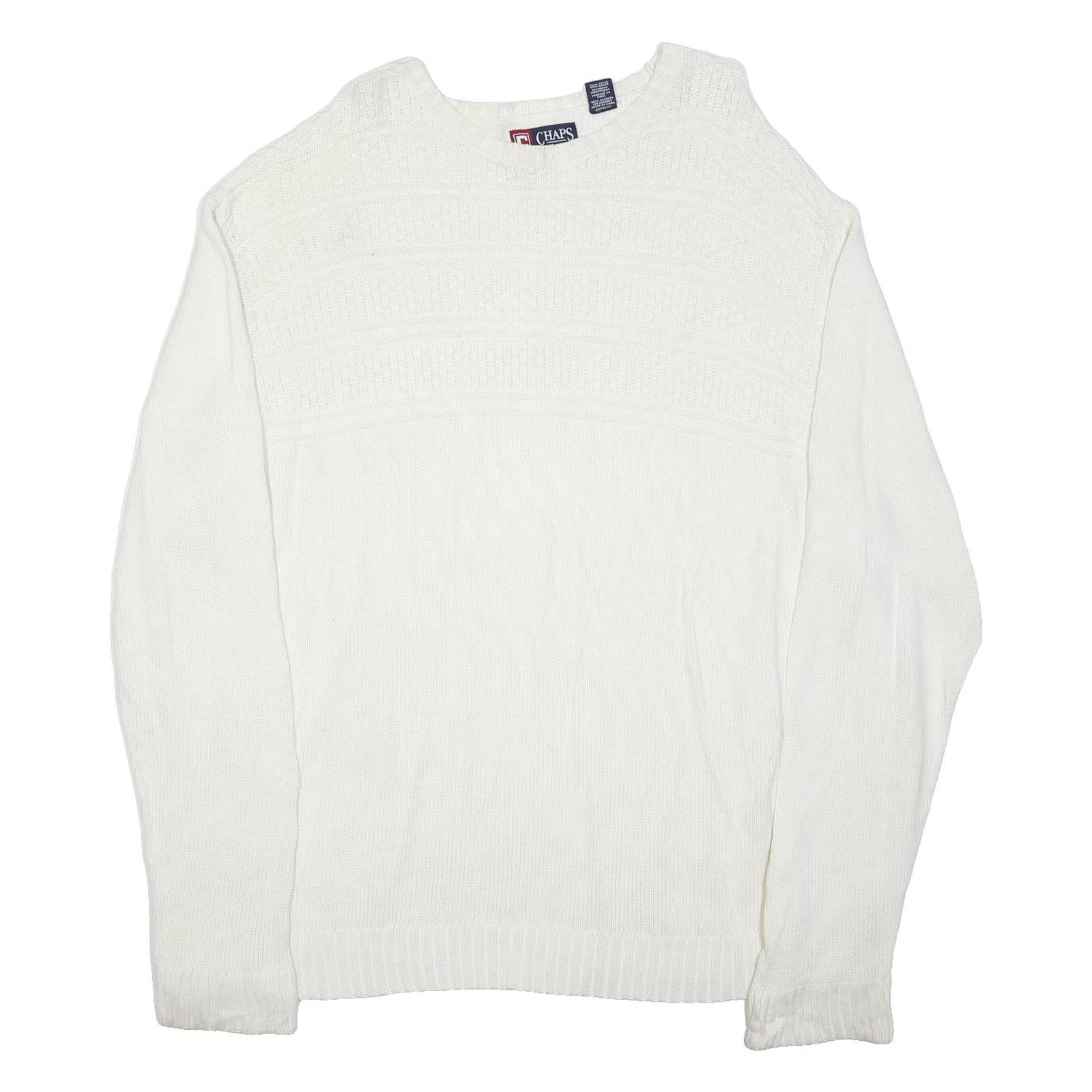 CHAPS Mens White Plain Cotton Blend Basic Knit Crew Neck Jumper 2XL Casual