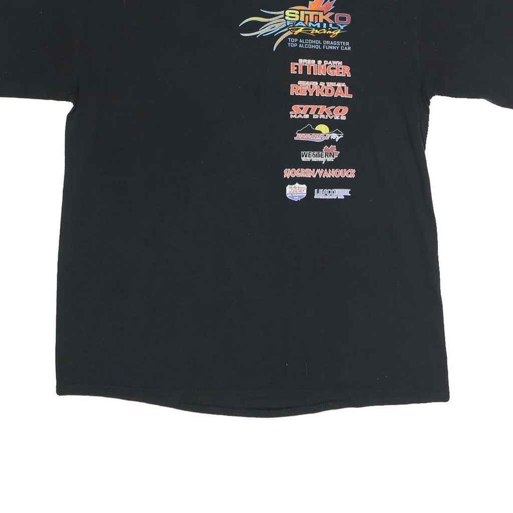 GILDAN Mens Black Sitko Racing Graphic T-Shirt L Short Sleeve Crew Neck