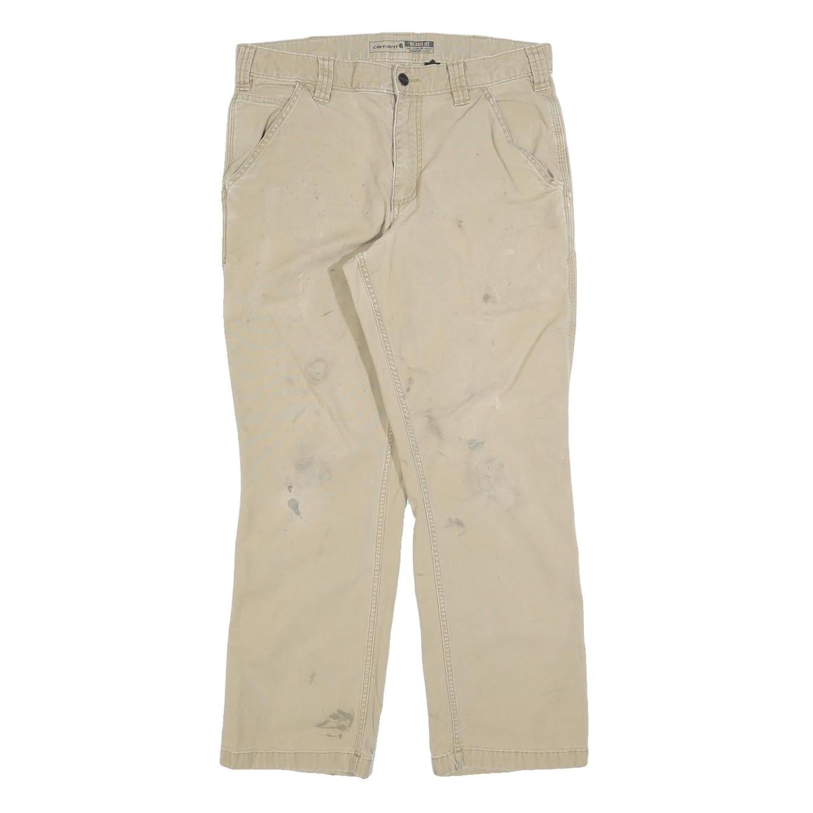 CARHARTT Mens Cotton Blend Beige Relaxed Straight Trousers W32 L27 Workwear