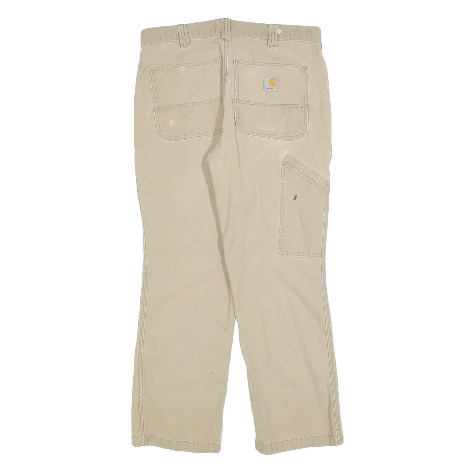 CARHARTT Mens Cotton Blend Beige Relaxed Straight Trousers W32 L27 Workwear