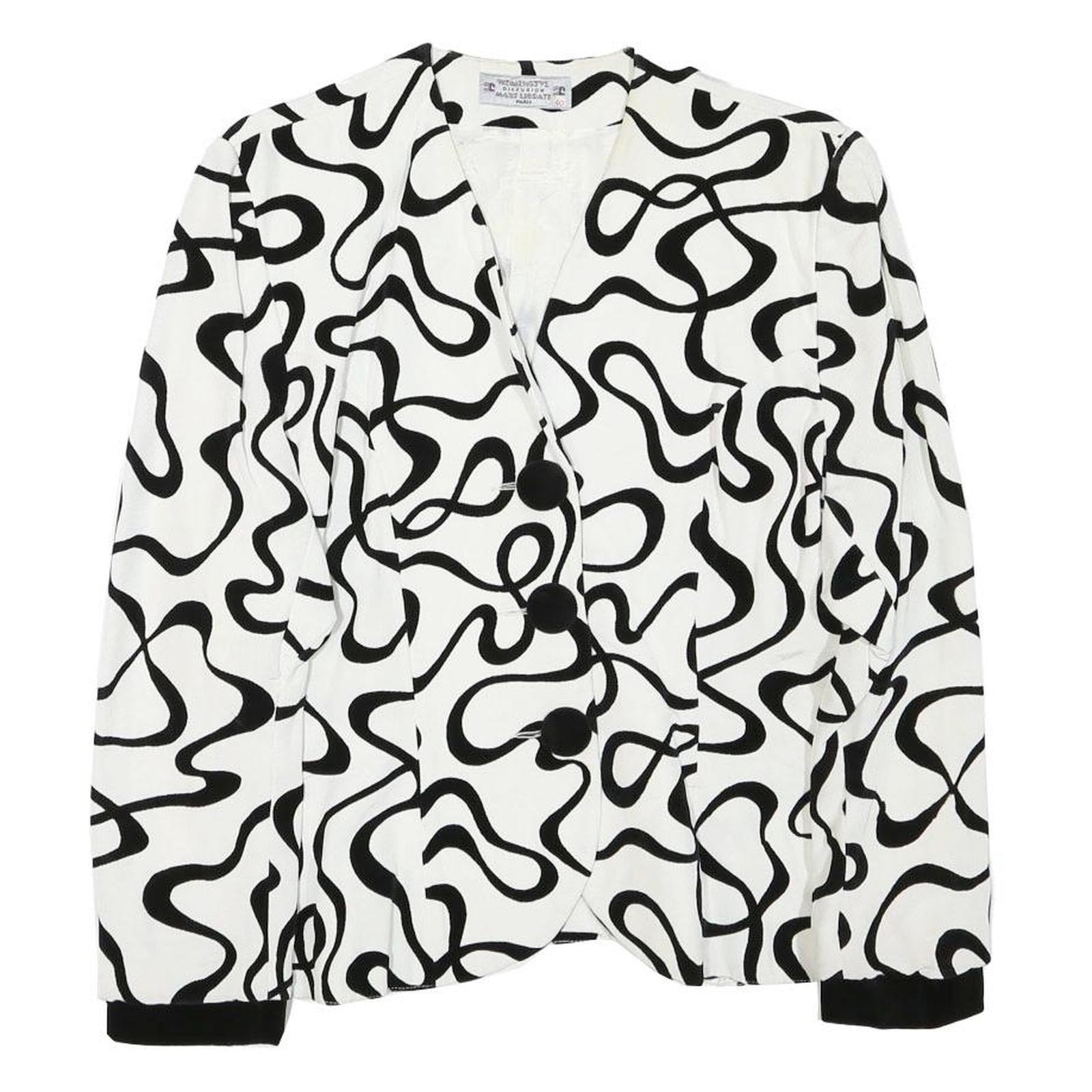 WOMENSTYL Womens White & Black Abstract Pattern Button Cotton Blend Jacket M